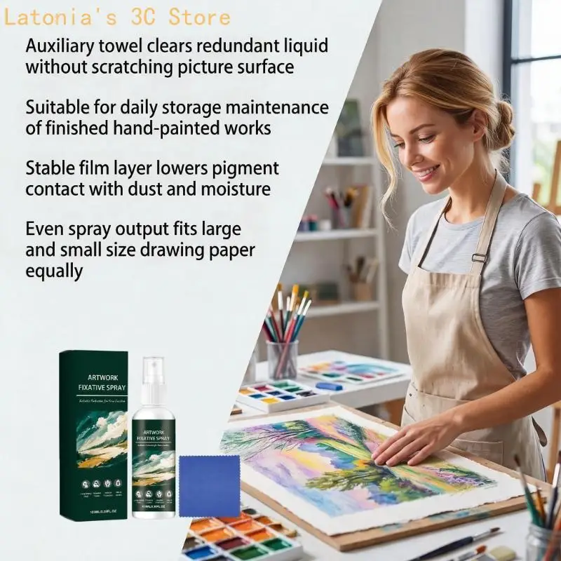 Painting Fixative Liquid 100 Milliliter Mild Artwork Care for Finishing Work, Pump Bottle for Artists, Students and Home Sketch