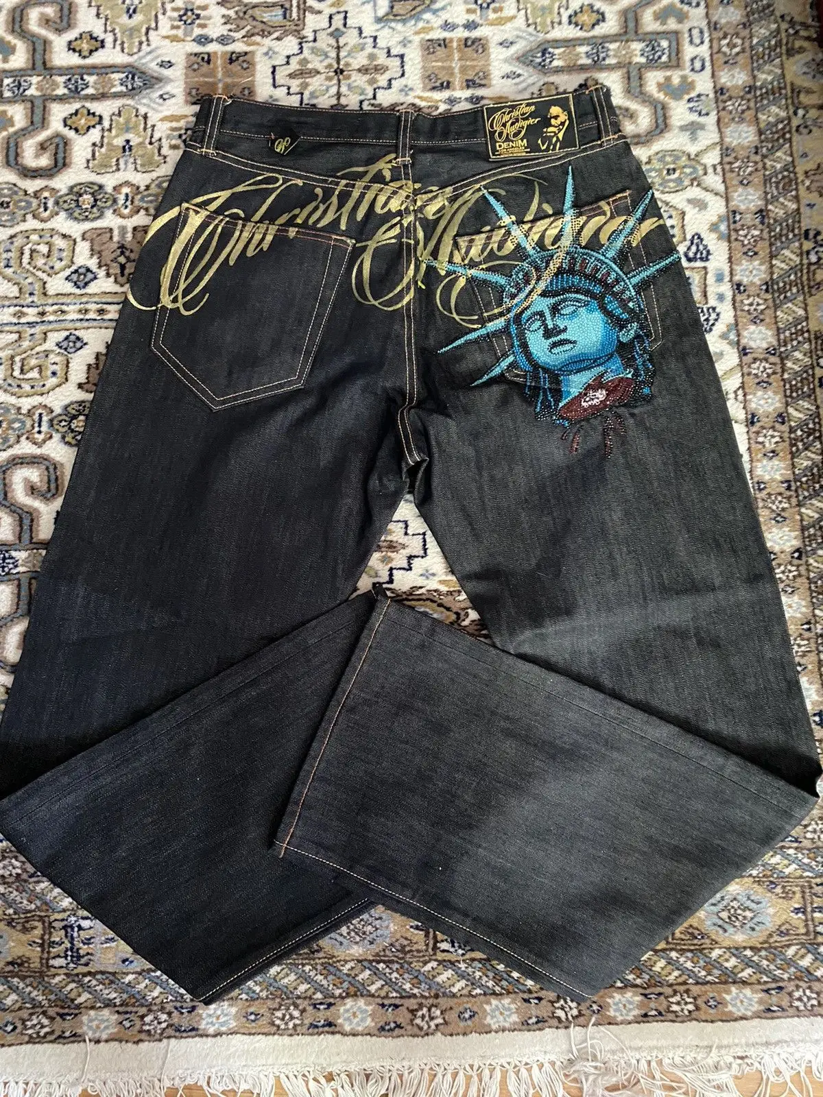 Vintage 2000s estátua da liberdade jeans cintura alta baggy calças jeans retas streetwear jean carimbo quente diamante cravejado calças y2k