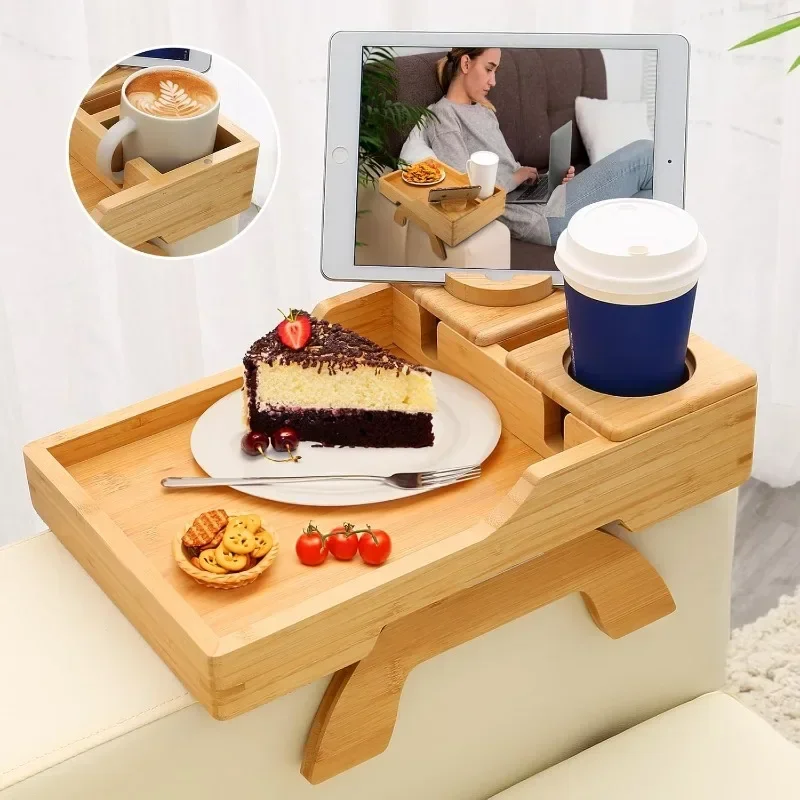 

Multi-Function Folding Sofa Armrest Tray with Rotating Phone&Pad Bracket