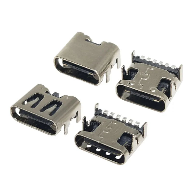 

10pcs Type-C USB3.1 Female 6Pin SMT Socket Connector Placement SMD DIP For PCB Design DIY High Current Charging 6P