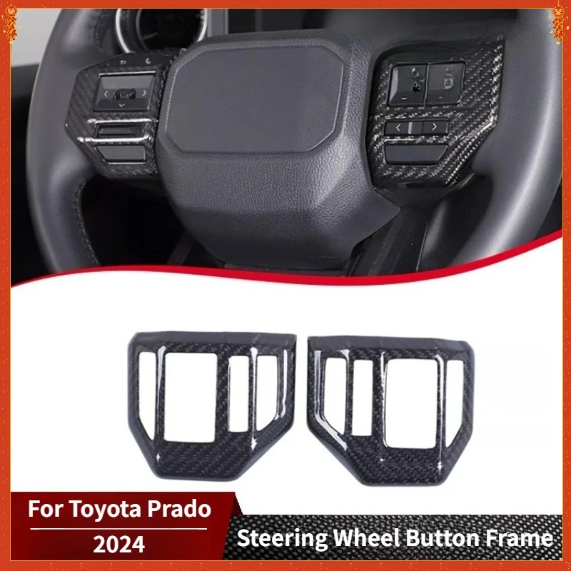

Для Toyota Prado: Накладка на кнопки рулевого колеса из настоящего сухого карбона, глянцевая, 2024, аксессуары для тюнинга салона