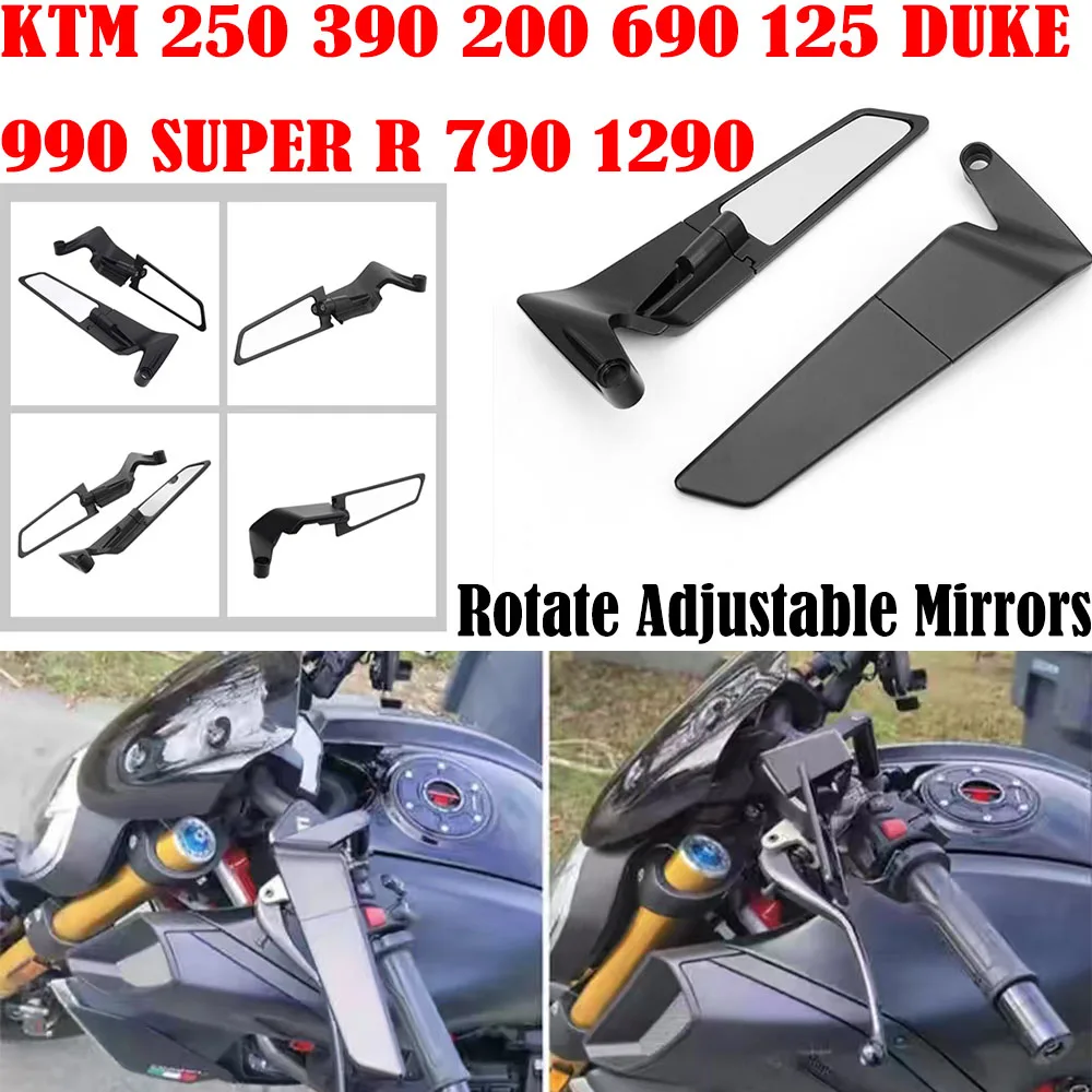 FOR KTM 250 390 200 690 125 DUKE 990 SUPER R 790 1290 Motorcycle Mirrors Stealth Winglets Mirror To Rotate Adjustable Mirrors