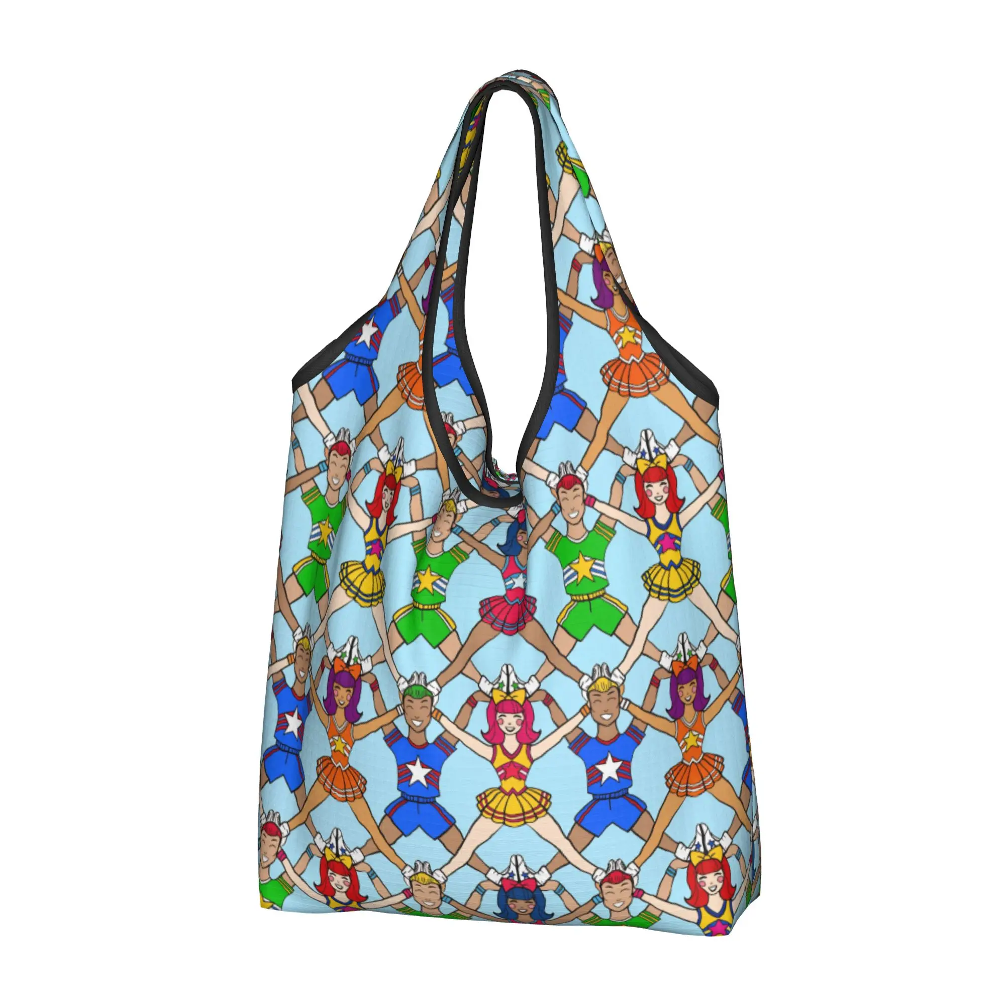 Recycling Cheerleader Spirit Cheer  Multicolor Shopping Bag Women Tote Bag Portable  Groceries Shopper Bags