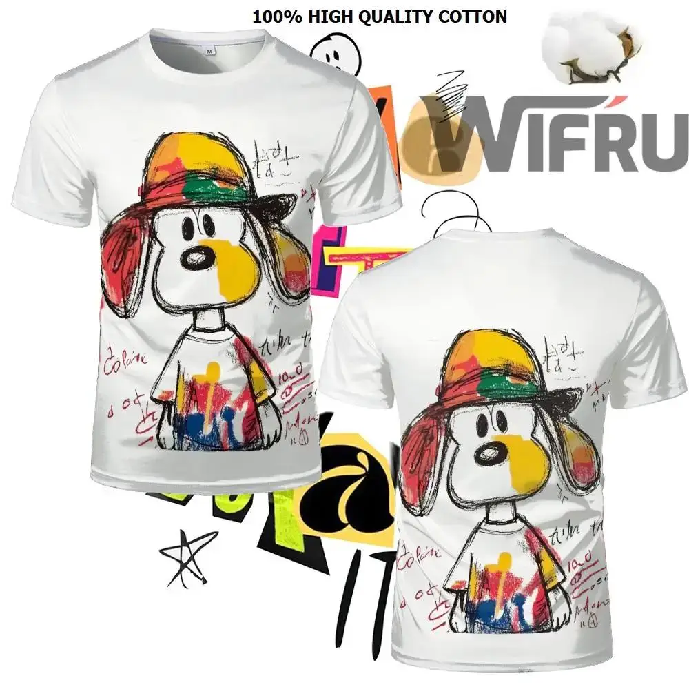 

WIFRU Personality Creative Cartoon Graffiti Print T-shirt Y2K100% Cotton Fashion Short Sleeve Tee Unisex Trendy Round Neck Tops