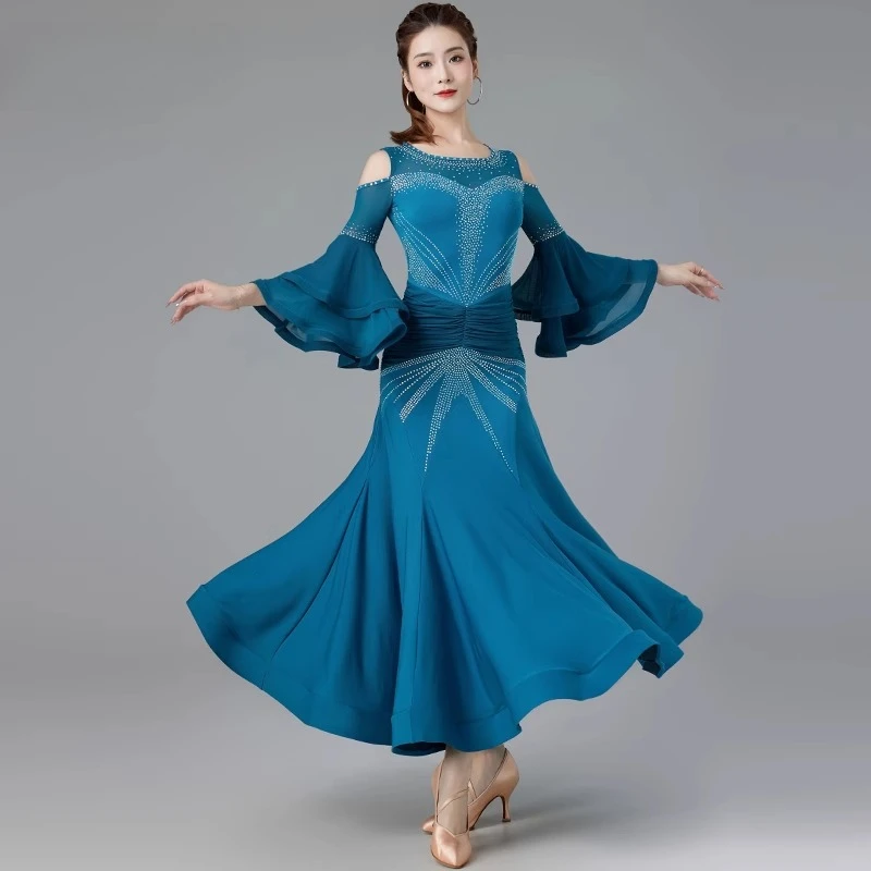 Costume da competizione per valzer, abito da ballo da sala, danza standard nazionale moderna, abbigliamento da tango femminile per palcoscenico di pratica rumba