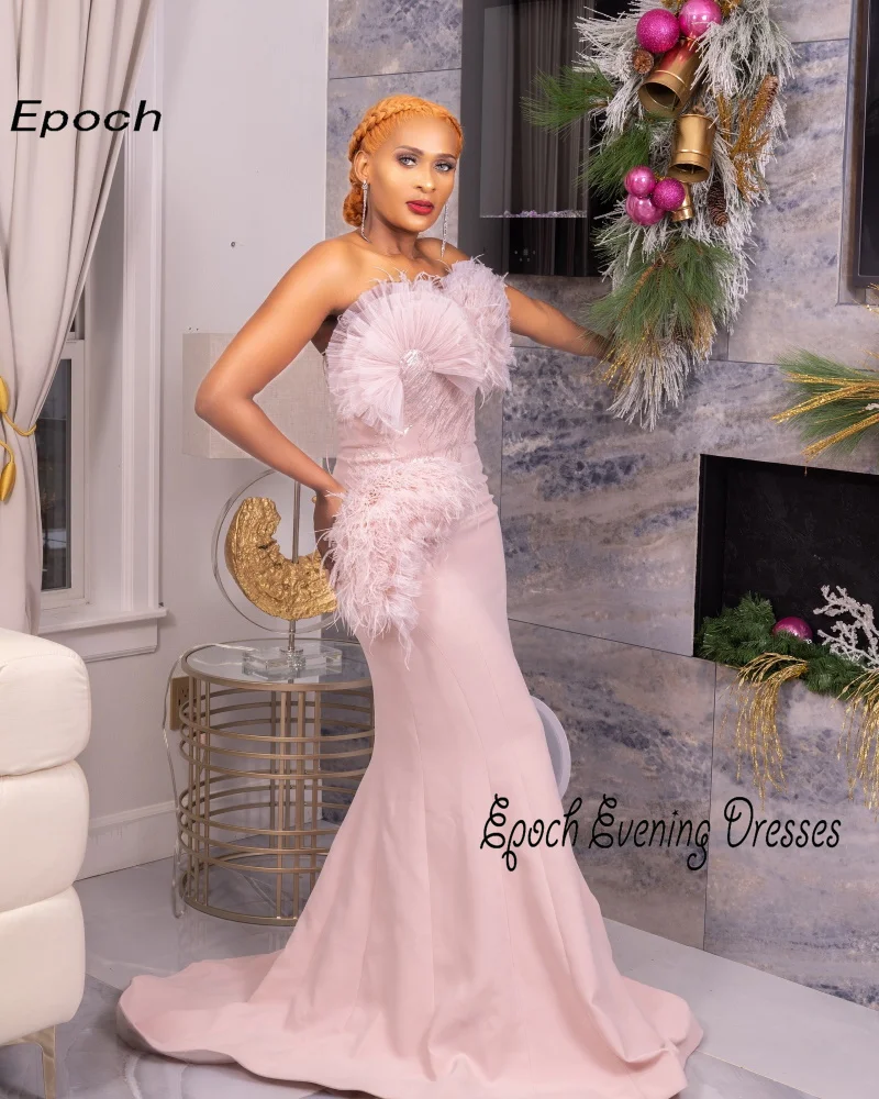 Epoch Sexy Prom Dress فساتين السهرة Strapless Elegant Feathers Trumpet Sheath Sleeveless Cocktail Party Gown For Sexy Women 2024