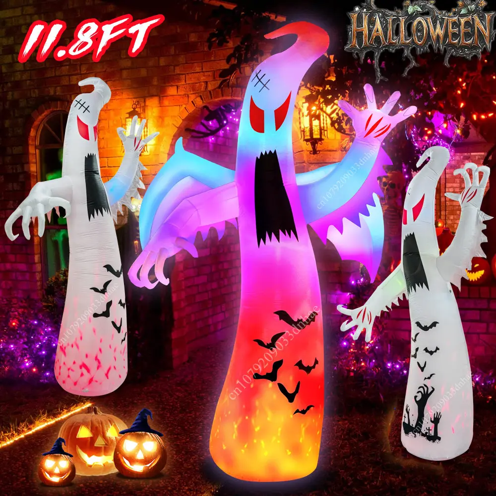 11.8 FT Halloween Inflatables Ghost Outdoor Decor Scary Red Eye Ghost with Built-in LEDs for Garden Lawn Party Decorations Prop