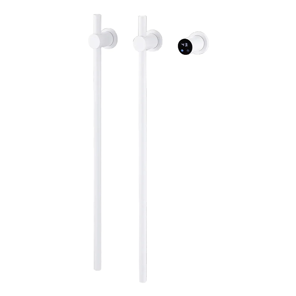 Vertical Matte White 80.5x2.2cm 2 Round Electric Towel Rails Wall Mounted 304 Stainless Steel Hidden Electric Towel Warmer Rack