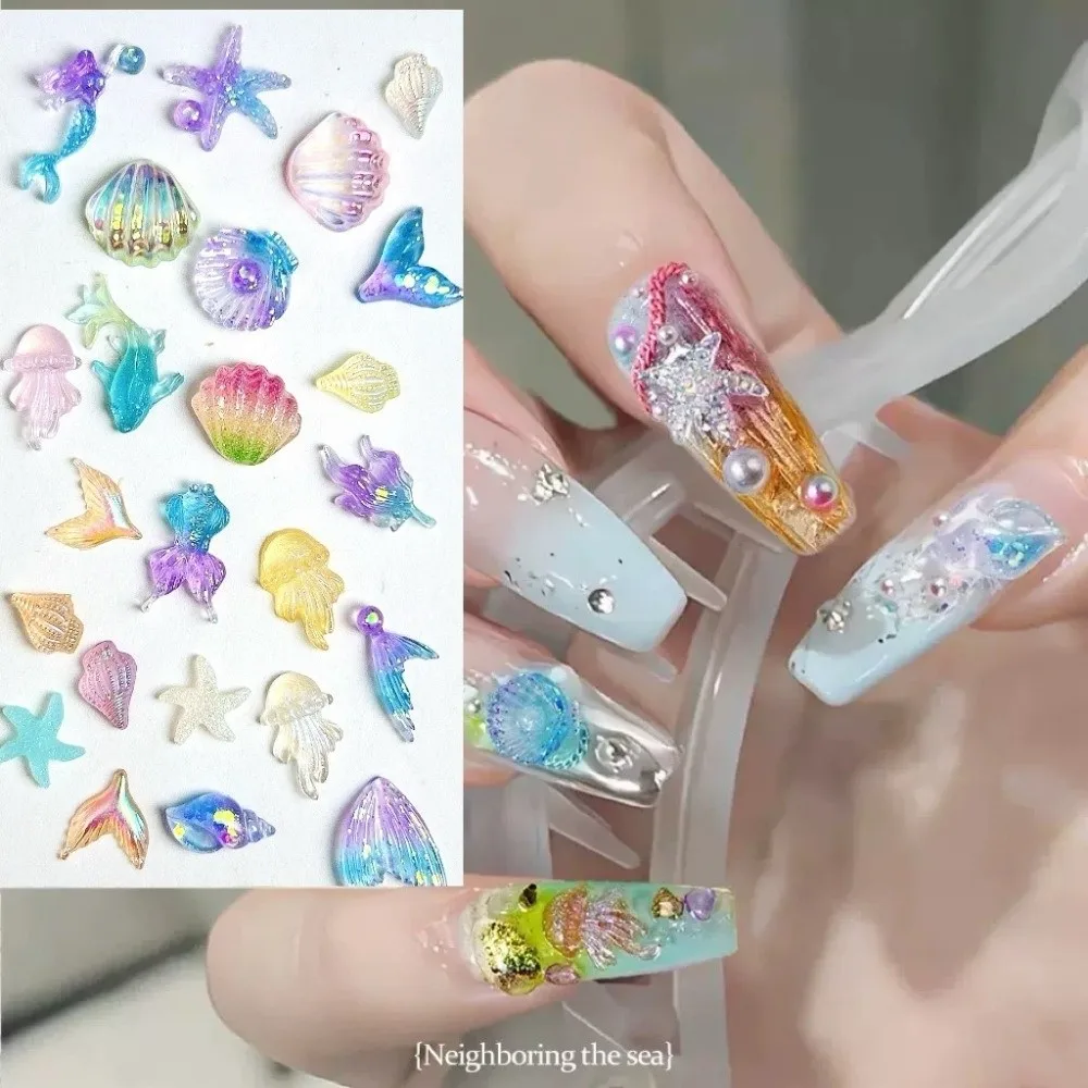 Colorful Translucent 3D Nail Charms Marine Design Resin Simulated Conch Shell Multiple Shapes Nail Art Decorations