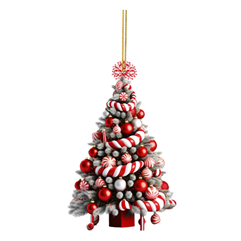 2024 Christmas Hanging Christmas Tree Ornaments Acrylic Pendant with Candy Cane Ball Gift Box Decor for Home Party Table Decor