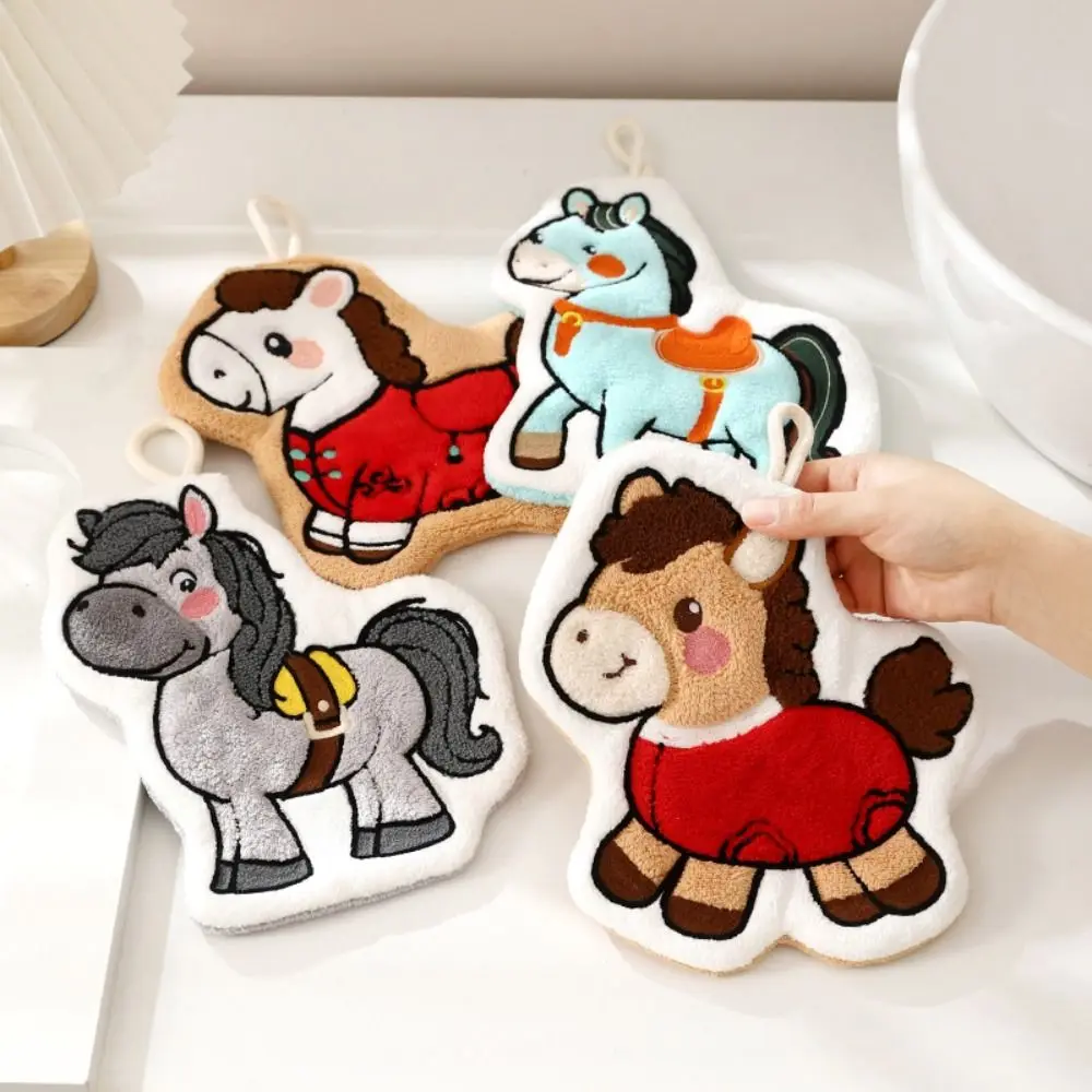 Lucky Horse Hand Towel Strong Water Absorption Soft Thick Quick Drying Handkerchief Thickened Hanging Style Absorbent Towels