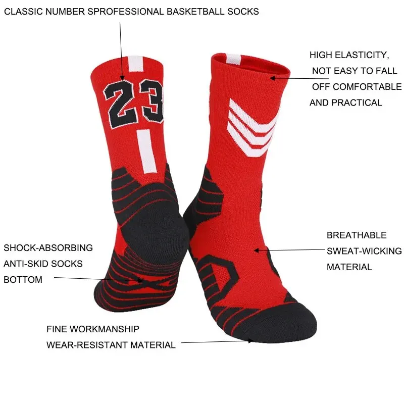 Men\'s Basketball Socks Number Sports Socks Thickened Towel Bottom Outdoor Cycling Running Basket Child Adult Calcetines Socks