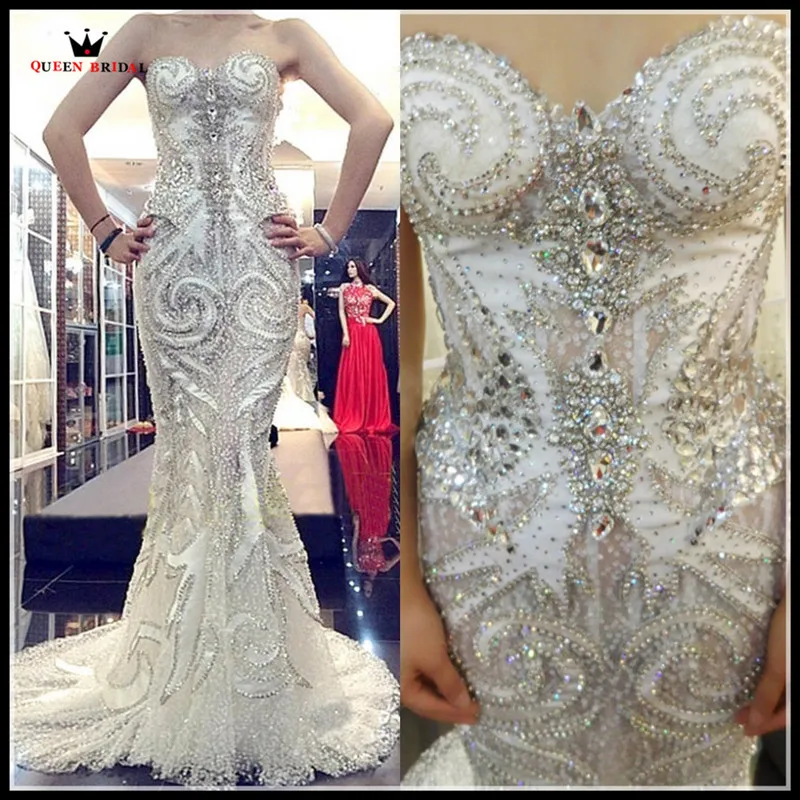 Sexy Wedding Dresses Mermaid Sweeetheart Crystal Beaded Diamond Luxurious Bridal Gowns 100% Real Photo LK02