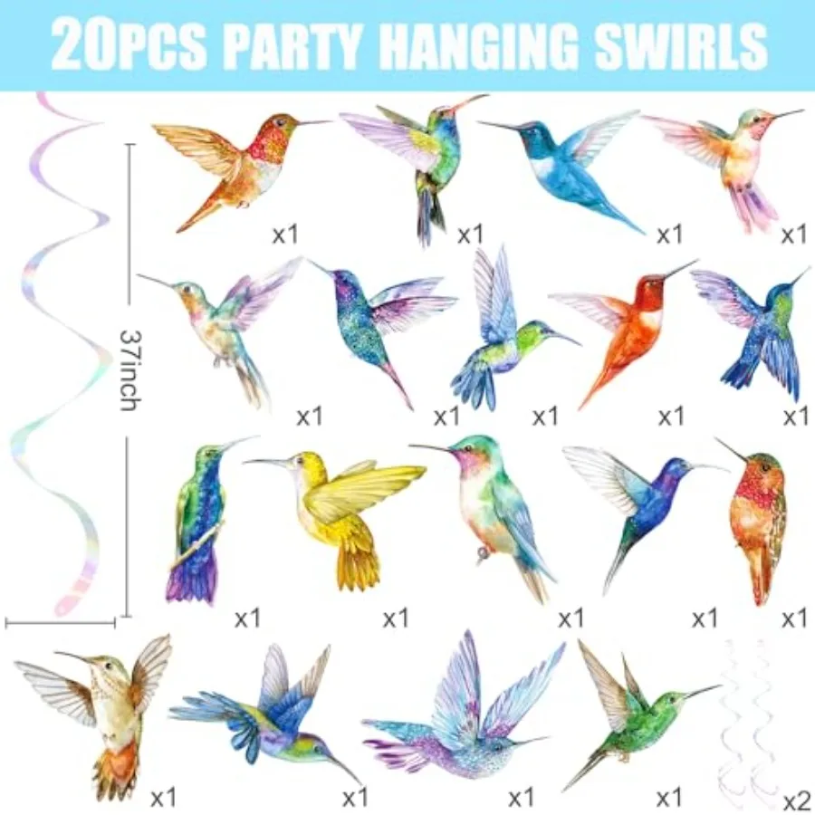 Hummingbird Hanging Swirls 20Pcs Hummingbird Birthday Decorations Hummingbirds Ceiling Decor Tropical Bird Party Hanging Stream