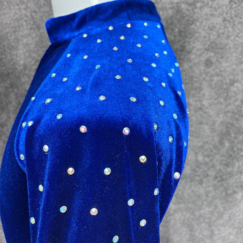 Silde Slit Rhinestone Latin Dance Tops Boys Long Sleeves Royal Blue Competition Shirt Cha Cha Performance Dance Costume DNV21840