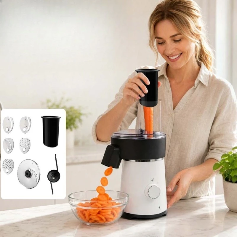 European 6-in-1 vegetable cutter, vegetable and fruit salad machine, electric slicer and shredder, food processing