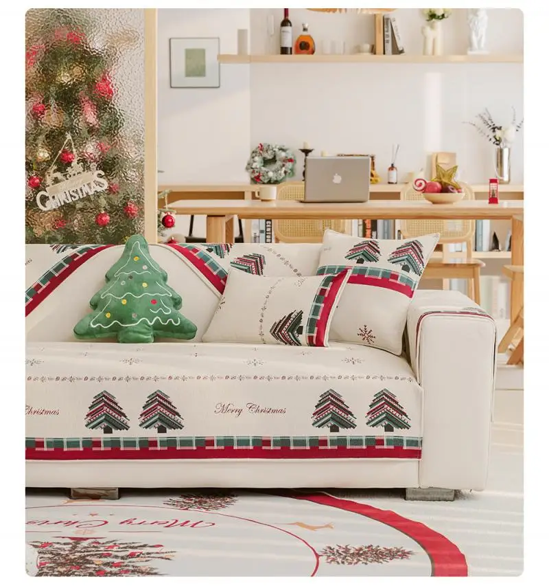 Weicher Chenille-Sofabezug für Weihnachten, verhindert Verrutschen, Ganzjahres-Sitzkissenbezug, Winter-Universal-Sofabezug, Heimdekoration – Detail 3