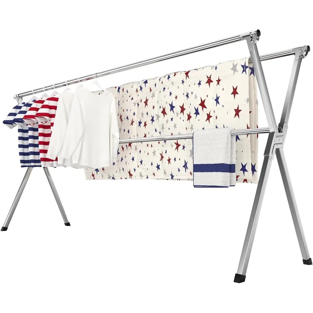 

Clothes Drying Rack, Heavy-Duty Folding Laundry Drying Rack for Indoor Outdoor Use, 50.4-78.7" Extendable Stainless Steel, Space