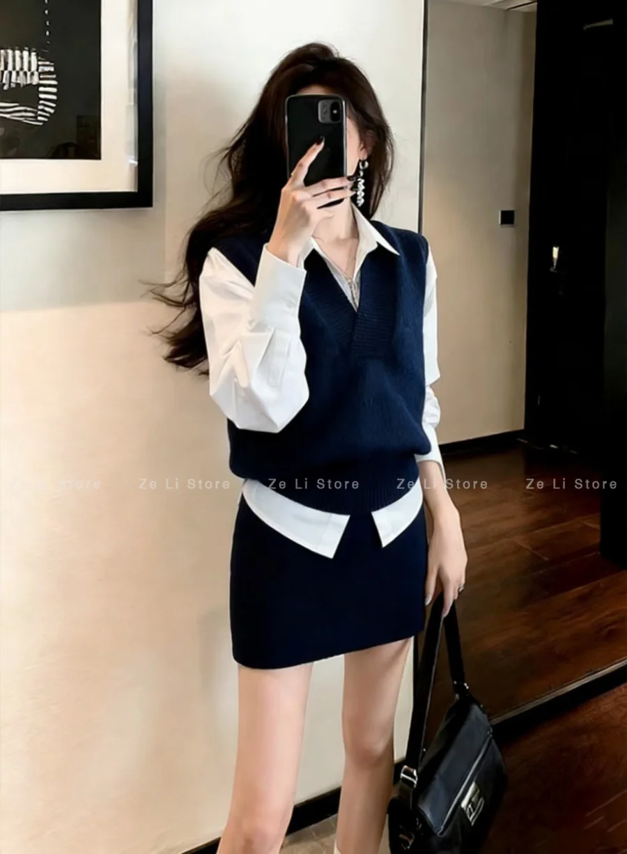 Knitted Vest Jacket Skirt Women's Autumn and Winter 2026 New Foreign Style Outer Wear This Year's Popular Three-piece Set
