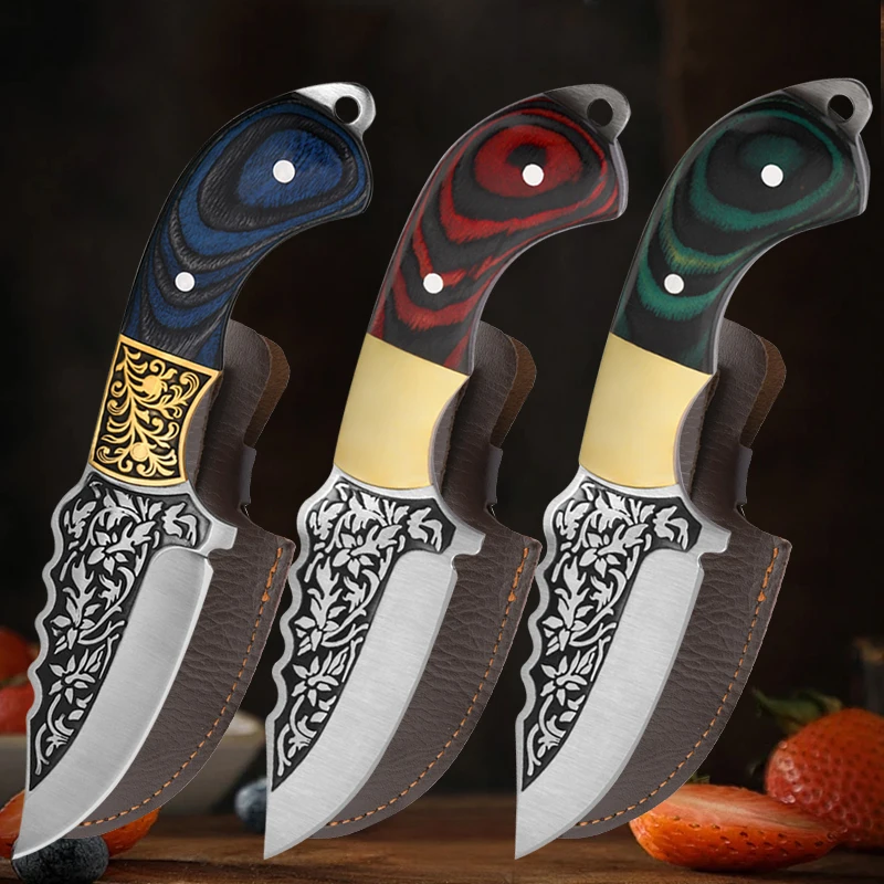 

Forged Solid Wood Hand-handled Meat Knife for Household Fruit Cutting Kitchen Mini Slicing Knife Boning Butcher Knife