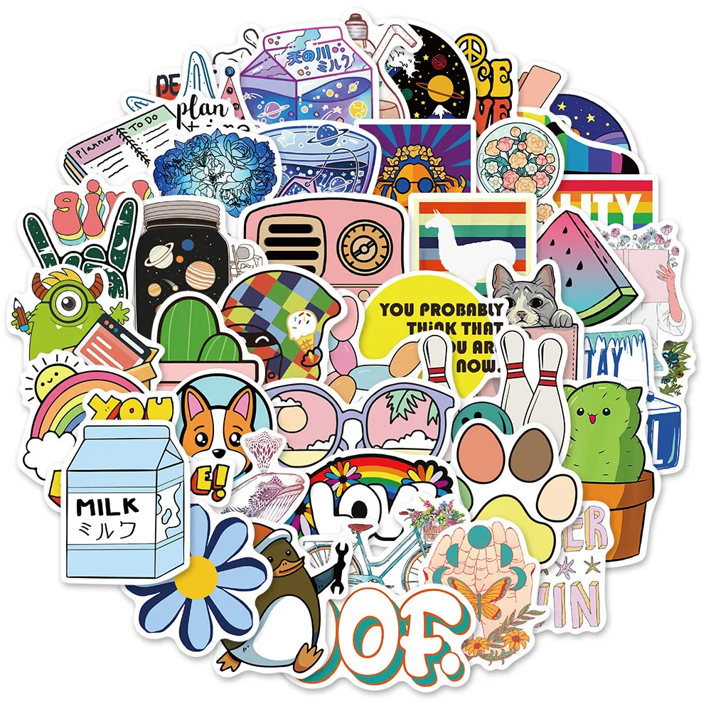 50pcs Colorfu Cartoon Refleshing Stickers Text Animal for Envelope Guitar Card Skateboard Scrapbooking Notebook Laptop Wateproof