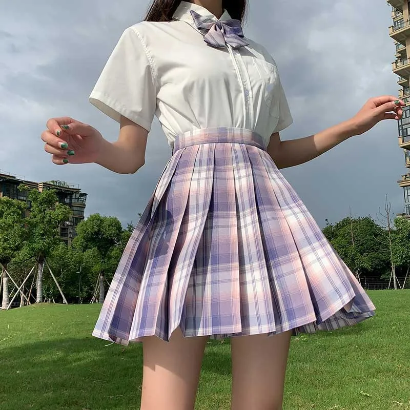 Kawai Plaid Women Pleated Skirts With Bow Knot Summer High Waist Preppy Girls Dance Mini Skirt Cute A Line Harajuku Japan Faldas