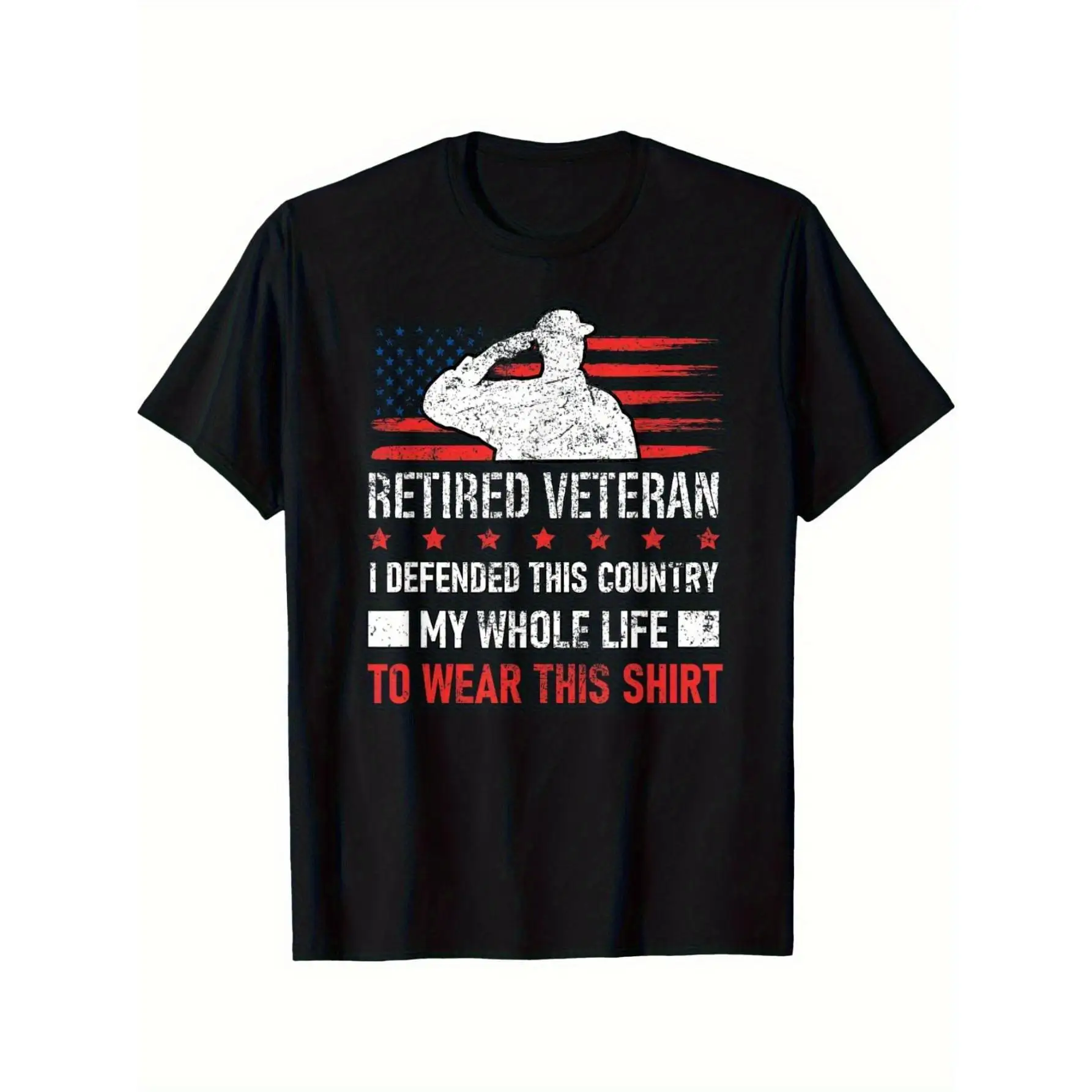 

Retired Veteran T-shirt for Men Women Patriot Slogan Print American Flag Graphic Tees Military Gift