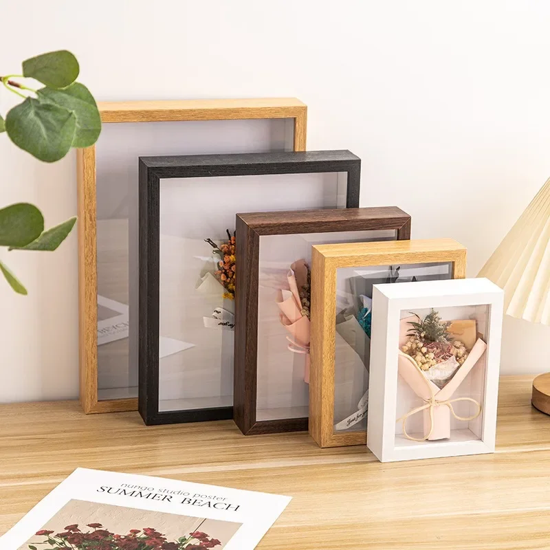 Handmade Wooden Shadow Box 3D Picture Frame 3cm Depth Specimen Display Case for Dried Flowers Crafts Home Decoration Gift