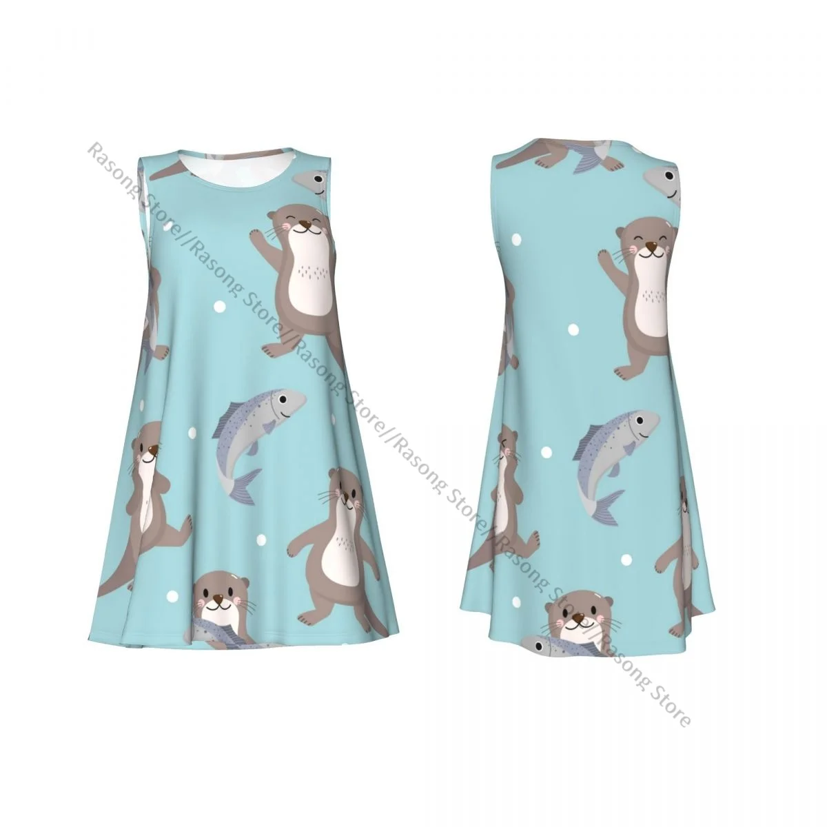 Women's Dress Summer Casual T Shirt Dresses Beach Cover up Cute Otter And Fish Tank Dress