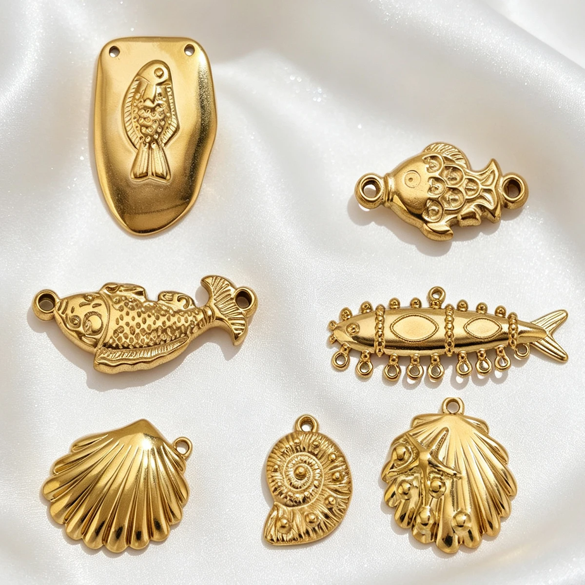5 Stück Fisch-Ozean-Tier-Muschel-Mehrfachloch-Anhänger aus 18k Edelstahl, DIY-Verbinder für Halsketten, Schmuck, Geschenke, Zubehör, Großhandel