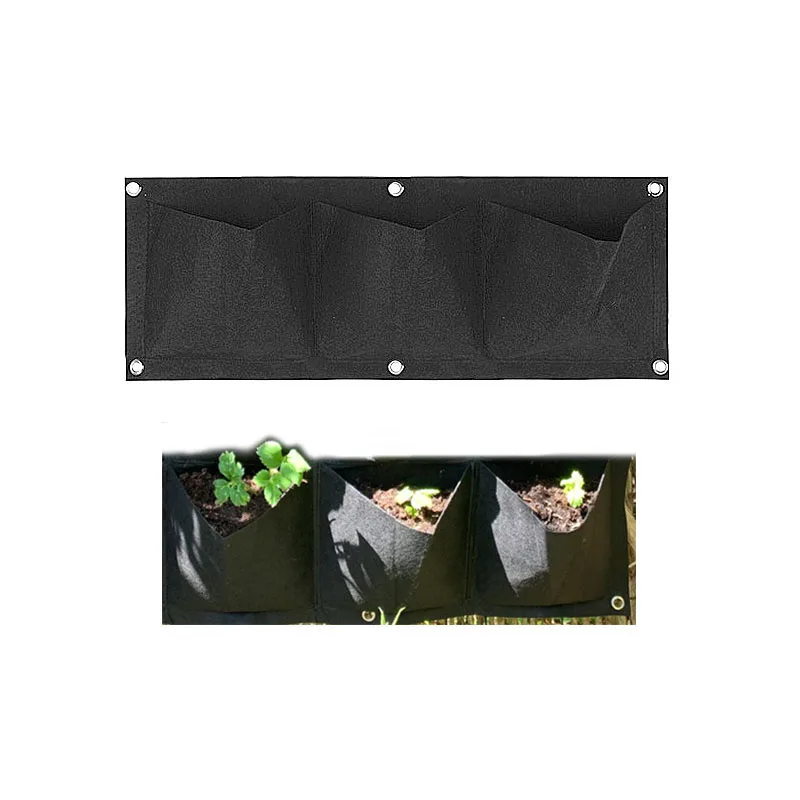 3 Pockets Black Wall-mounted Planting Bag Flowers Plant Grow Pot Wall Hanging Bags Life Household Items Flower Pots Decoration