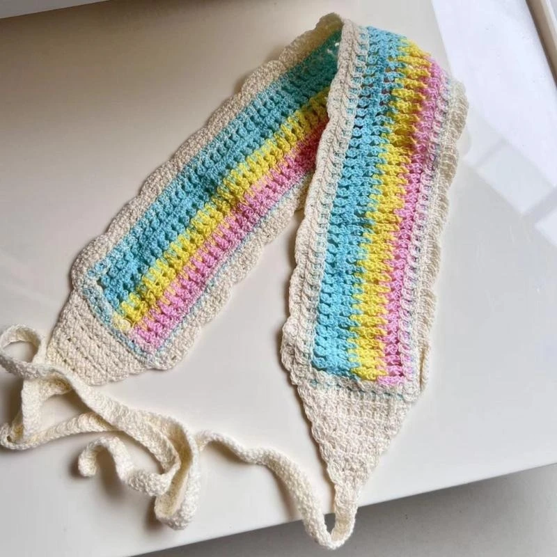

652F Women Turban Rainbow Headband Floral Headwear Knitted Hairband Sunflower Girls Vacation Photo Prop Lady Turban