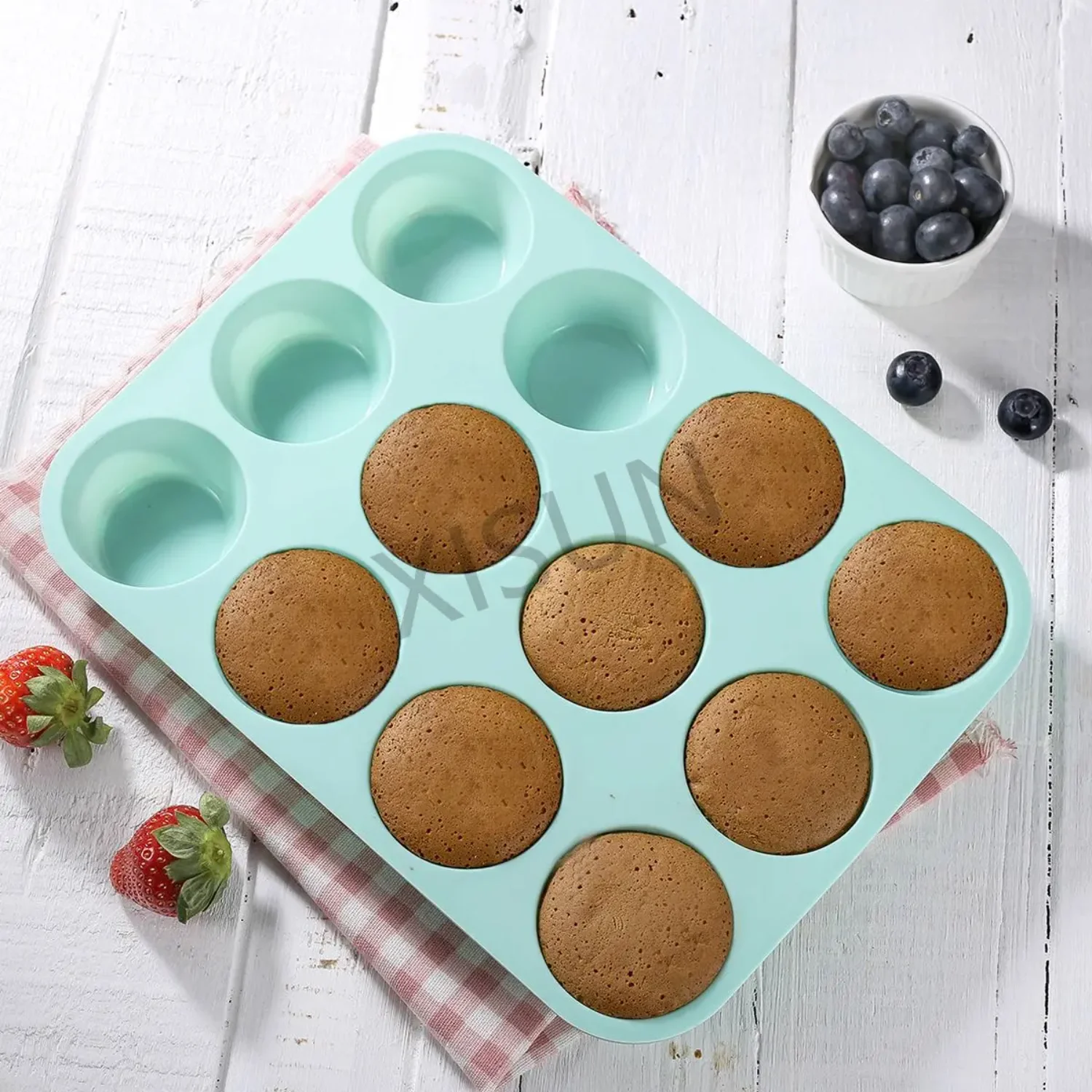 12 Cups Nonstick Bakeware Baking Cake Pan Round Cupcake Muffin Mold Silicone Muffin Trays