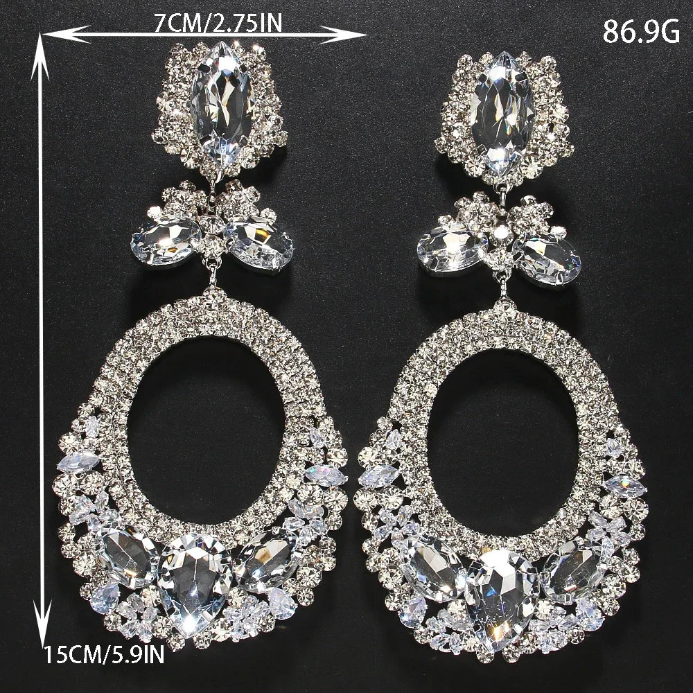 Stonefans Elegant Jewelry Exaggerated Layered Earrings Hanging Prom for Women 2024 New Fashion Show Oversize Rhinestone Earrings