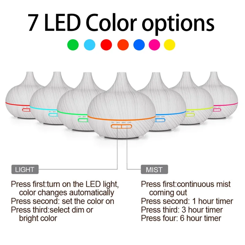 Upgraded 500ml Wood Grain Aromatherapy Diffuser with Remote, Ultrasonic Cool Mist Humidifier, 7 Color LED Lights, Essential Oil