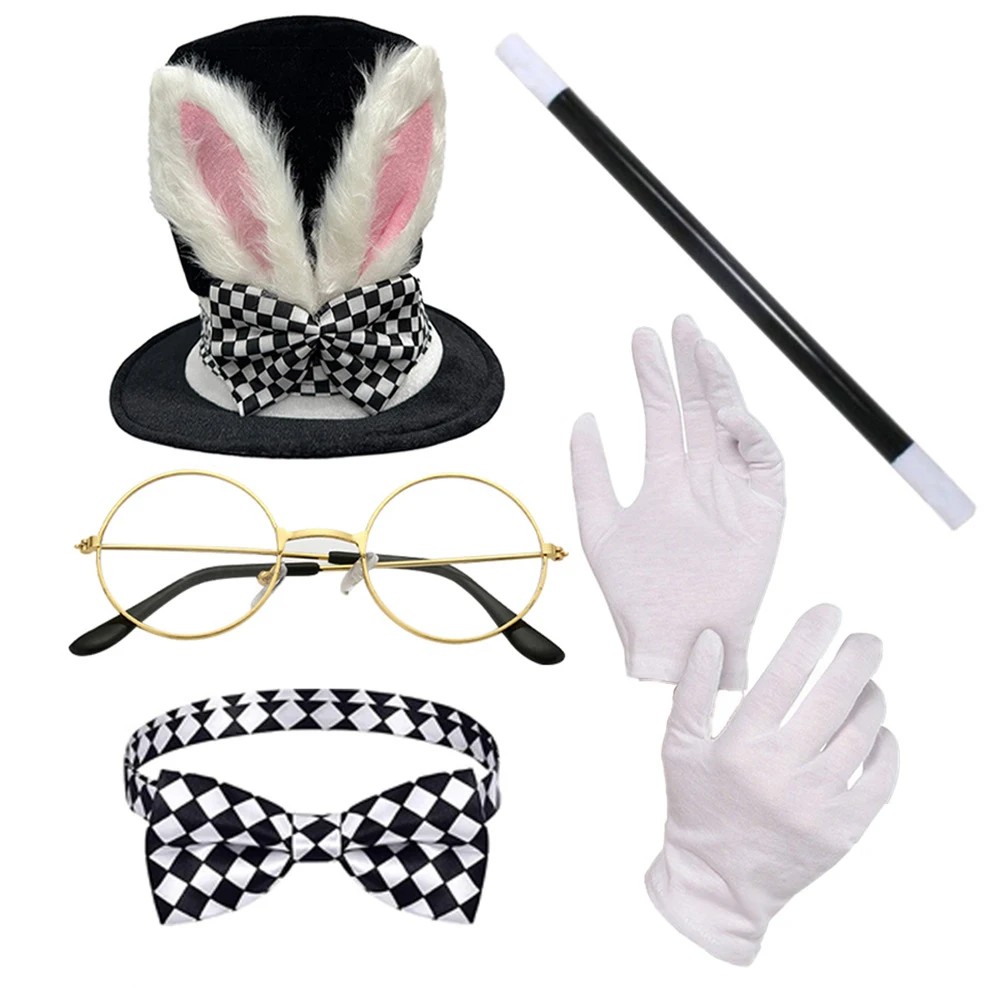Halloween Plüsch Kaninchen Ohr Zylinder Set Ostern Zauberer Dress Up Kostüm Requisiten Hohe Hut Handschuhe Bühne Leistung Zubehör Outfit