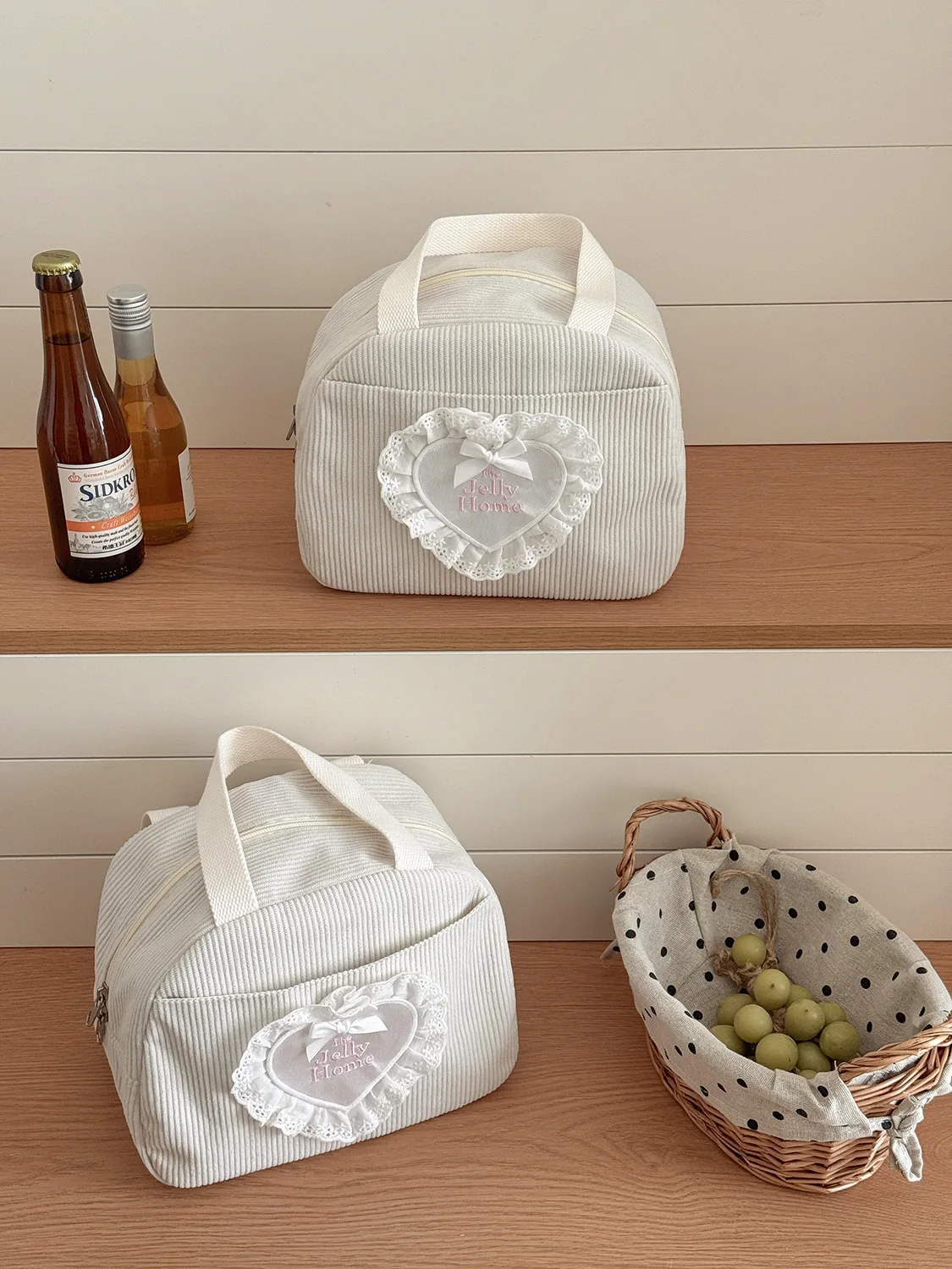 YT Commuting Große Kapazität Handtasche Spitze Herz Cord Lunchbox-Tasche Neue Studenten-Arbeits-Lunchbox Aufbewahrungstasche – Detail 6