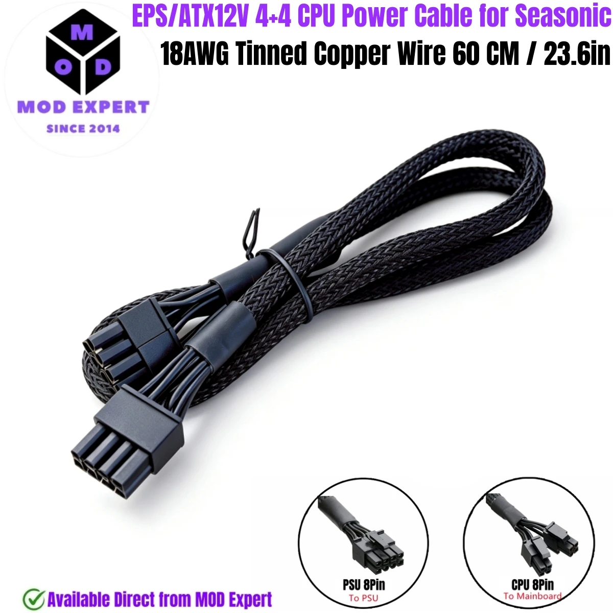 4+4 CPU Power Cable Sleeved for Seasonic PRIME 1300W, 1000W, 850W, 750W, 650W, 550W Titanium/Platinum/Gold/SNOWSILENT Modulars