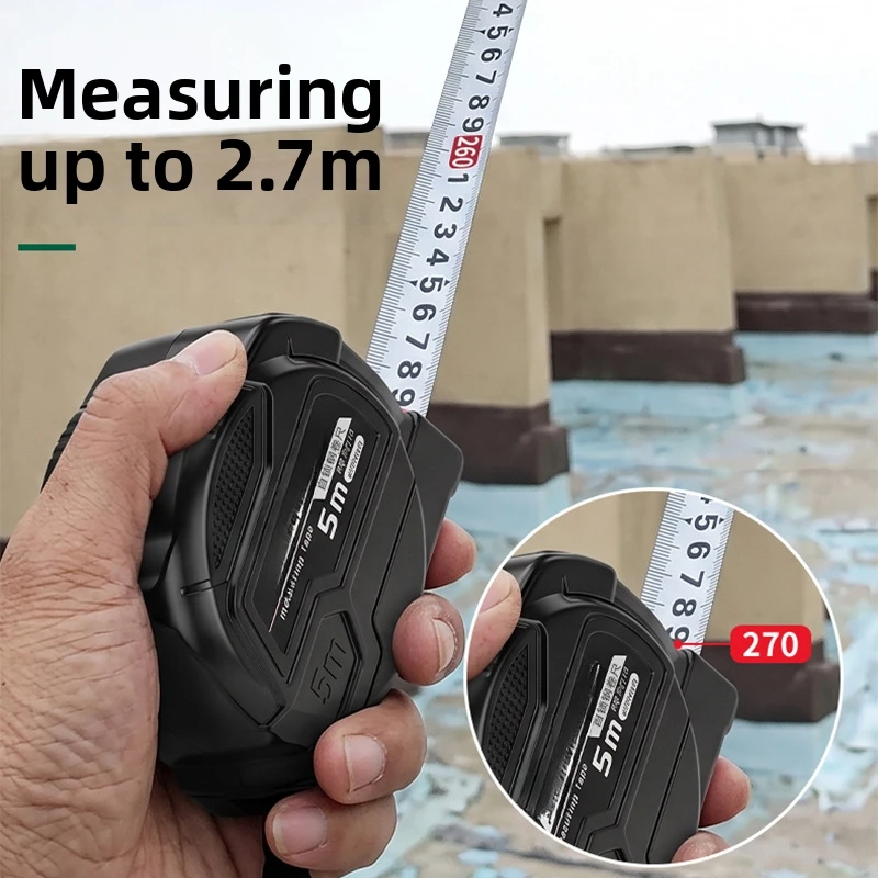5M Self Locking Measuring Tape 25mm Wide Nylon Coated Steel Ruler Anti Slip Shockproof ABS Housing For Construction Engineering
