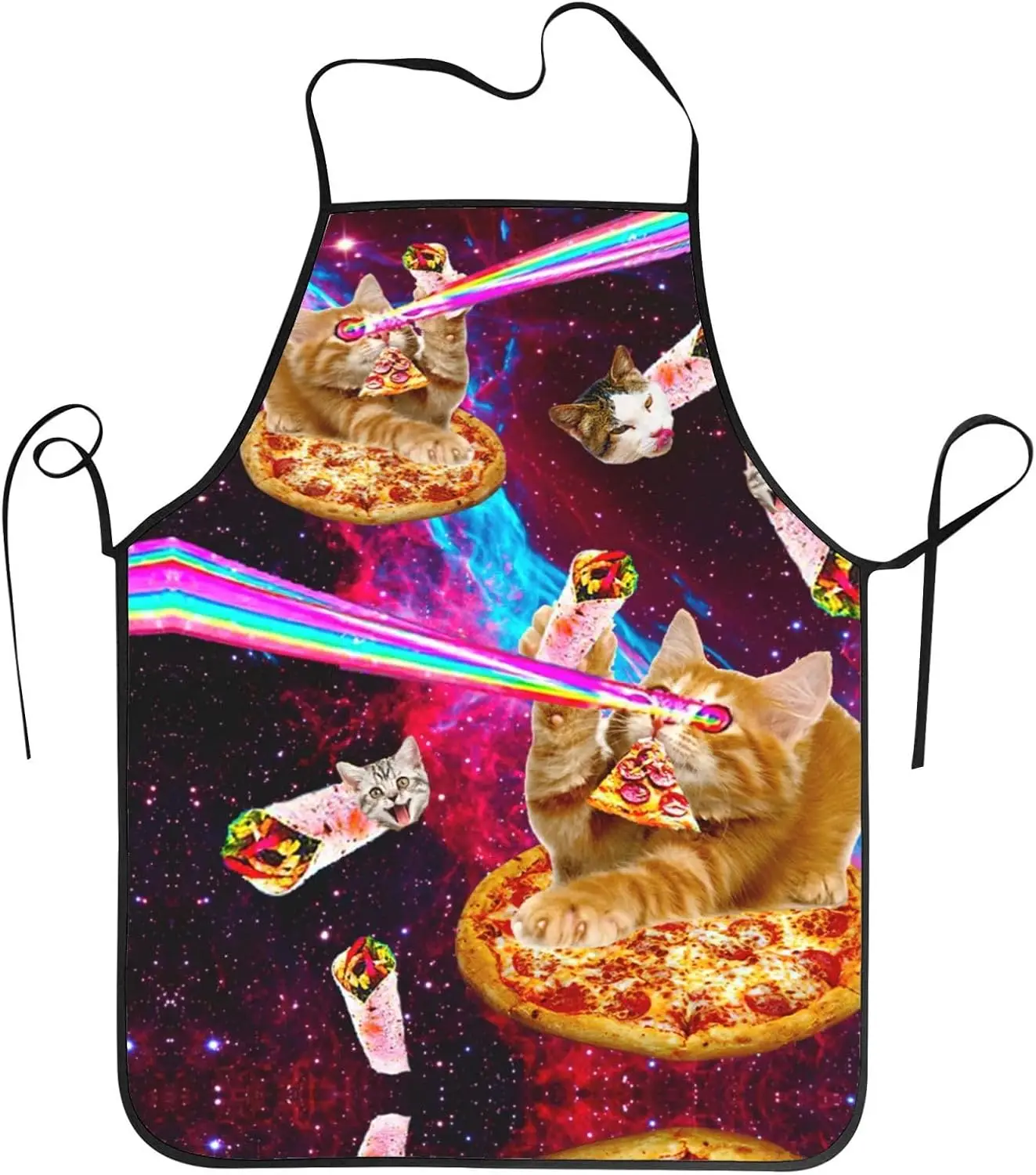 Weird Cosmic Laser Cat Pizza Burrito Full Print Apron Waterproof Oilproof Kitchen Apron Nice Present For Grill Chef Family Pet