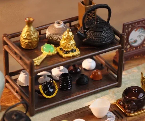 Doll House Mini Teacup Set Miniature Shelf Table Bowl Fired Cartoon Teapot Ceramic Toy Model of Children\'s Home Tea Set