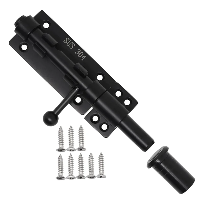 Heavy Duty Slide Bolt Gate Latch with A Padlock, Horizontal Bolt Latch Floor Latch Hardware and Lockable (Black,6 Inch)