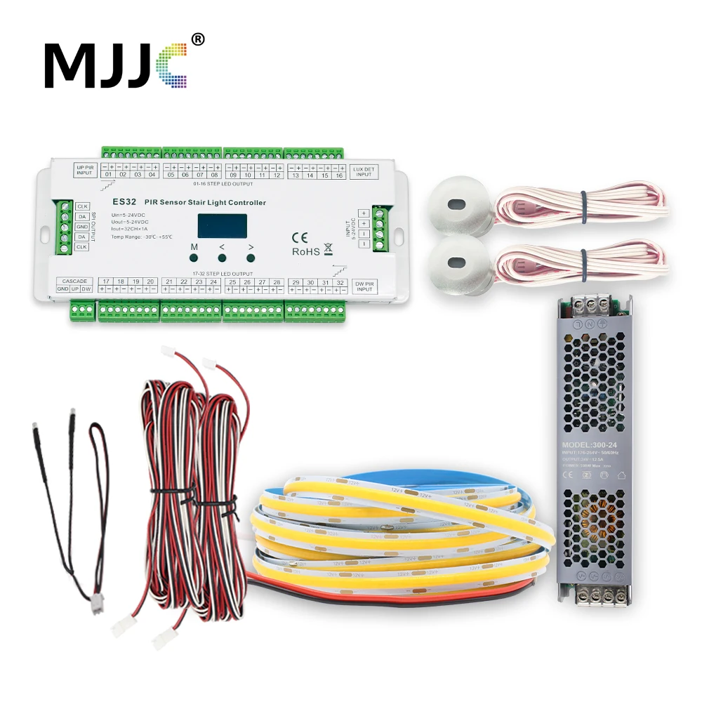 32CH ES32 PIR Controller per luci per gradini per scale 12V Sensore di movimento a LED Luce notturna Interruttore induttivo a infrarossi per scale Striscia flessibile