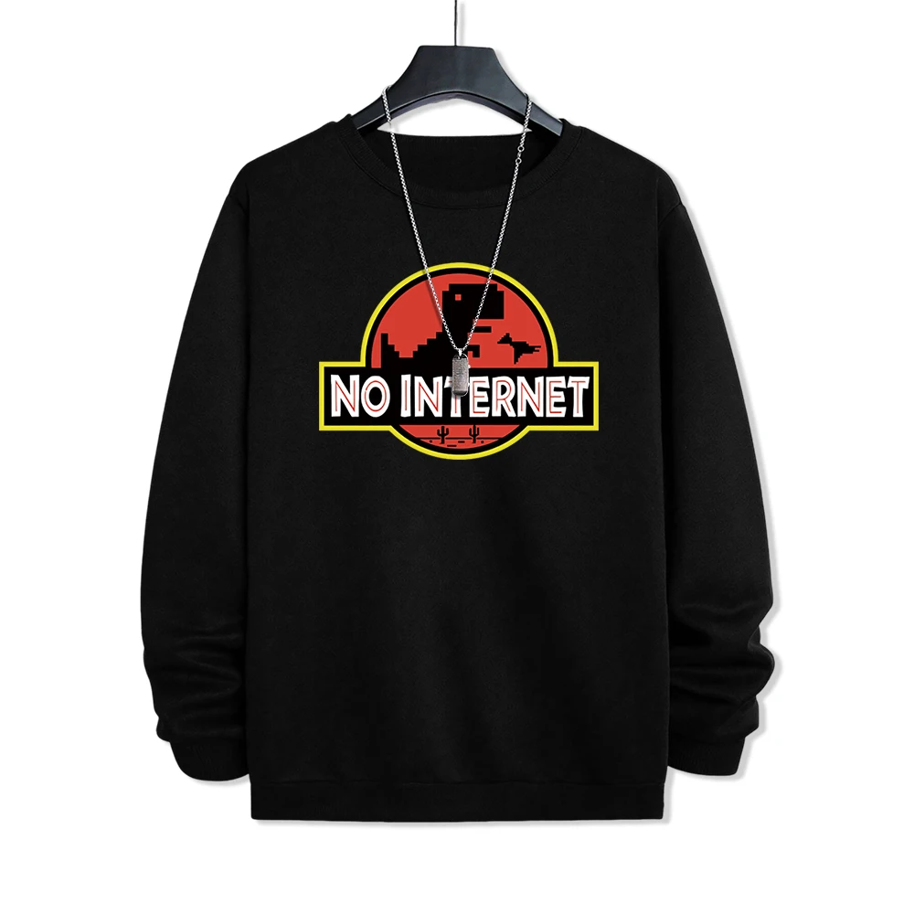 No Internet Fun Little Dinosaur Hoody Mens Harajuku Prints Streetwear Hip Hop Street Hoody Crewneck Fleece Loose Hoodie Men New