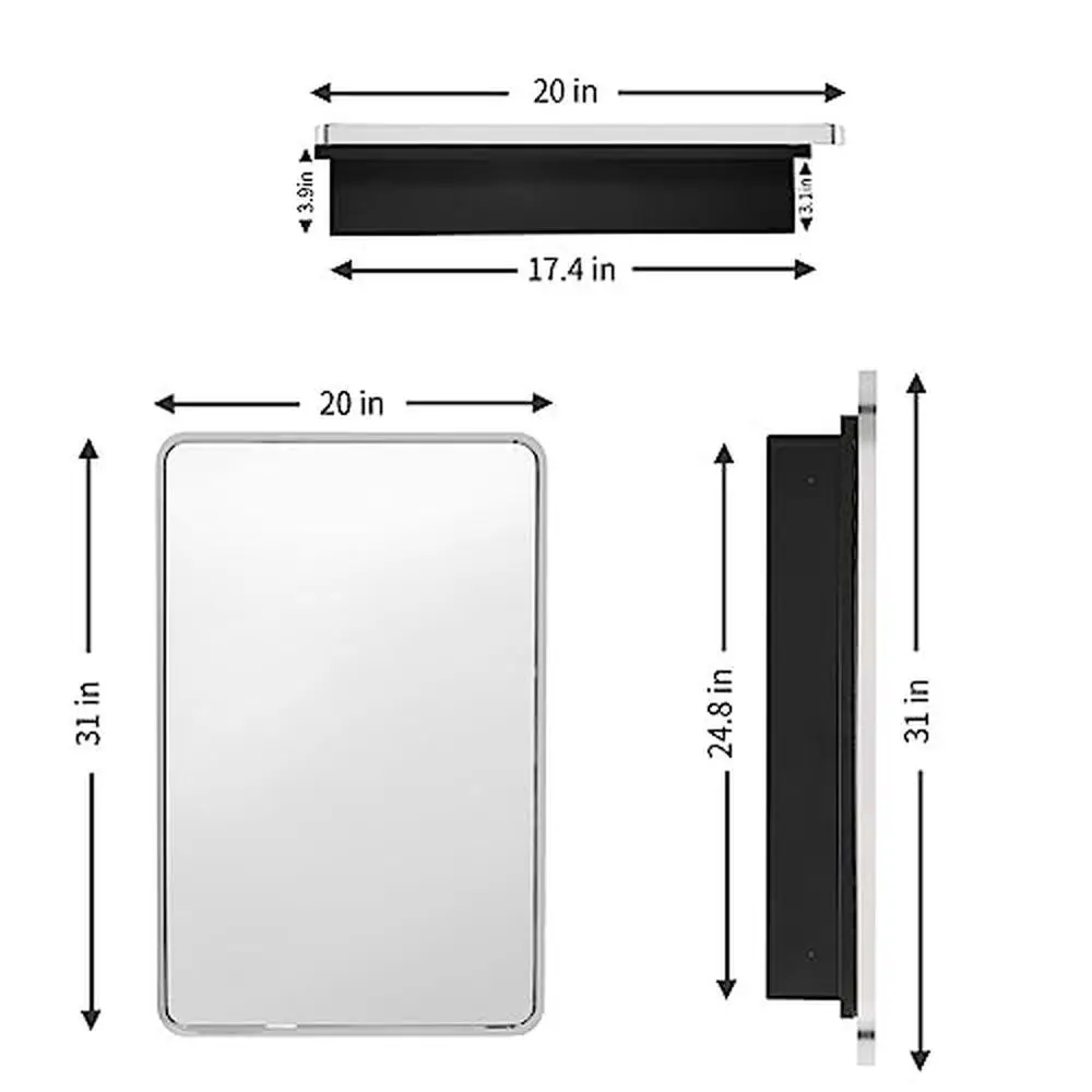 20X31 Inch Metalen Ingelijst Badkamer Spiegel Medicijnkast Verstelbare Planken Rechthoek Tweeweg Opening Eenvoudig Installatie Aluminium