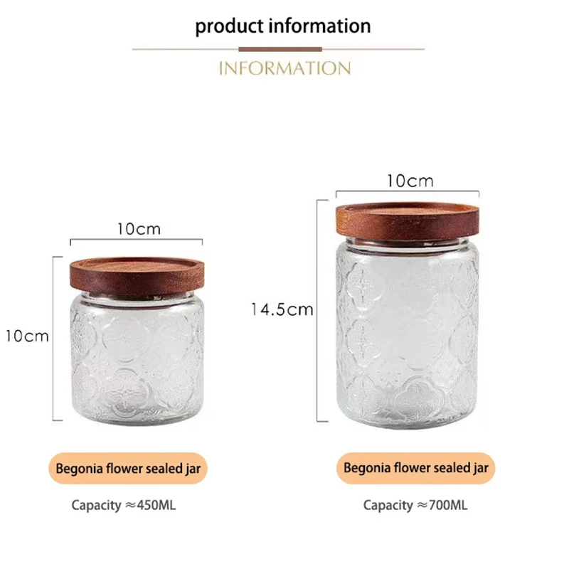 KEMORELA Vintage Glass Jar Canister Storage with Seal Wooden Lid Retro Design Wood Glass Airtight Canister Embossed Container