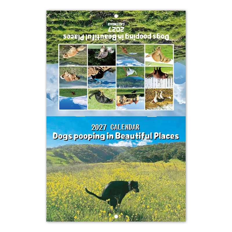 2027 Wall Calendar Dogs Pooping in Beautiful Places Funny Dog Lover Calendar 12 Monthly Pages Home Office Decoration Gift