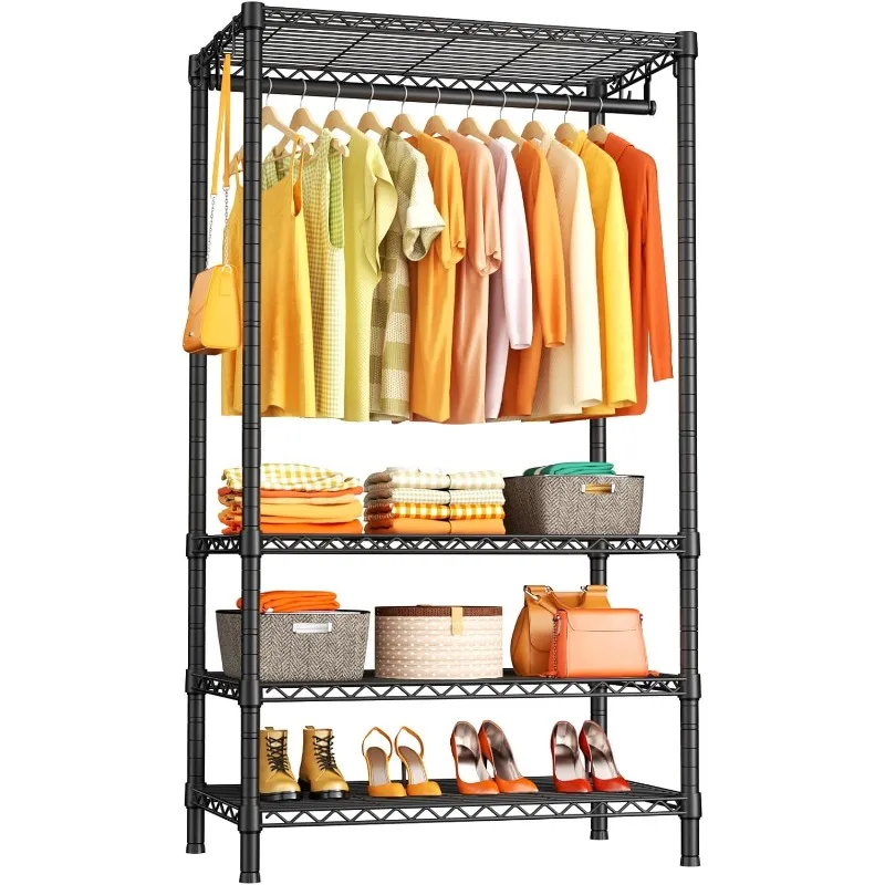 

H4 Portable Closets, 4-Tier Metal Clothes Garment Rack for Bedroom and Cloakroom, Clothing Closet Storage and Organizer Wardrobe