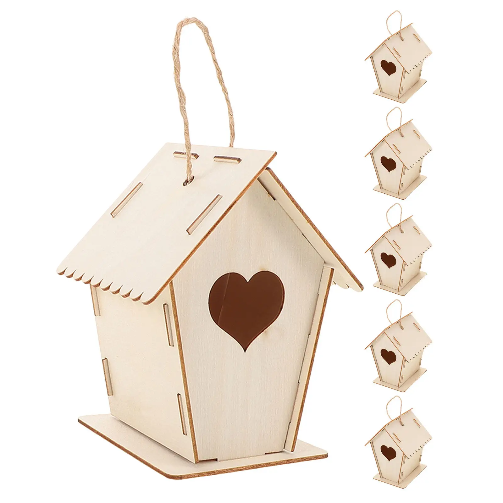 

6Pcs Paintable Blank Wood Birdhouses Project Unpainted Bird House Kit for Outdoor Hanging Nature Learning Party