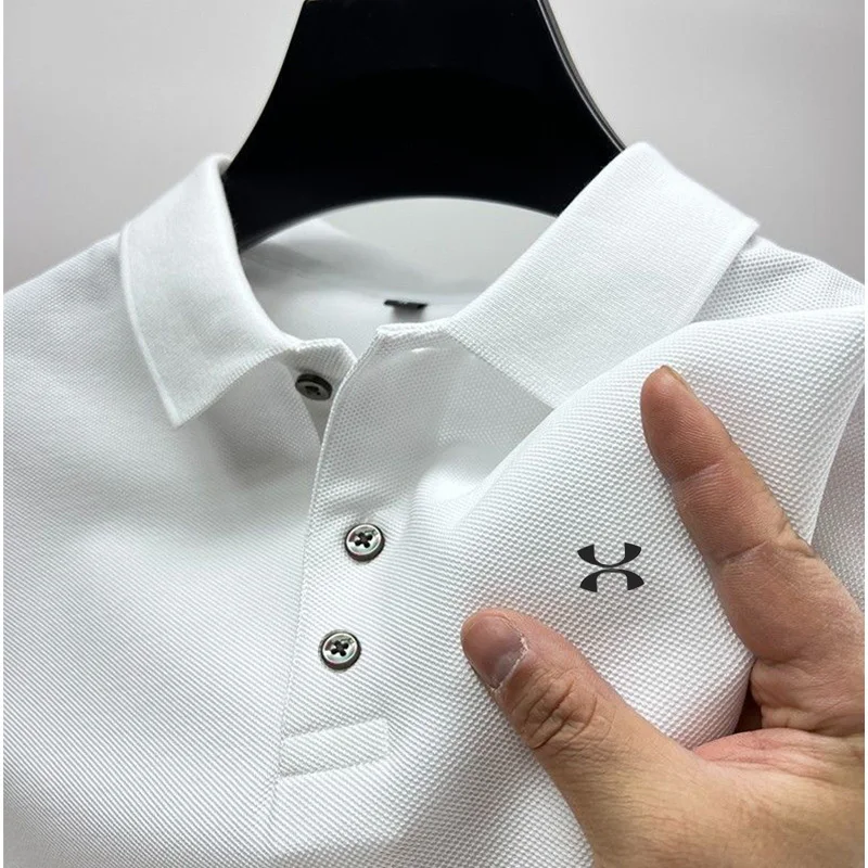 

2024 New Fashion Summer Men's Breathable T-shirt Solid Color Business Casual Polo Shirt High Quality Brand Short Sleeve Clothing